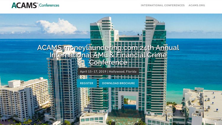 A screen shot of the ams money laundering. Com 2 4 th annual international aml & financial crime conference